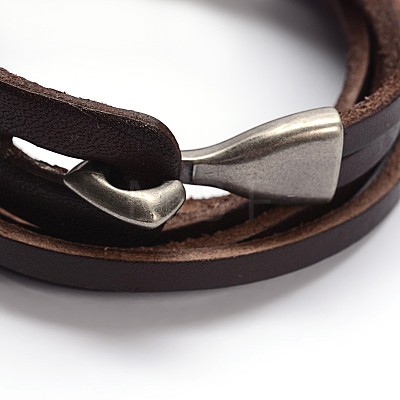 3-Loop Cowhide Leather Wrap Bracelets BJEW-F173-05B-1