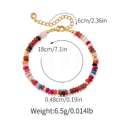 Handmade Natural & Synthetic Mixed Gemstone Rondelle Beaded Bracelets with 304 Stainless Steel End Chains XL9343-3-1