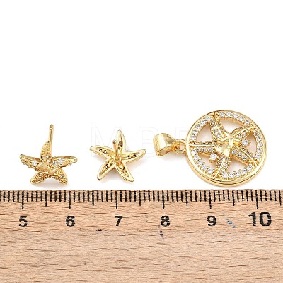 Brass Micro Pave Cubic Zirconia Pendant & Stud Earrings Sets for Women SJEW-F227-01J-G-1