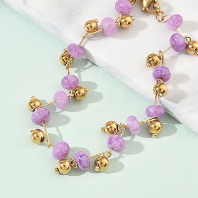 304 Stainless Steel Rondelle Natural Amethyst Beaded Bracelets BJEW-C151-04B-1