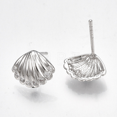 Brass Cubic Zirconia Stud Earring Findings KK-S350-030P-1