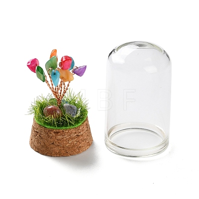 Natural Shell Chips Money Tree in Dome Glass Bell Jars with Wood Base Display Decorations DJEW-K030-02J-1