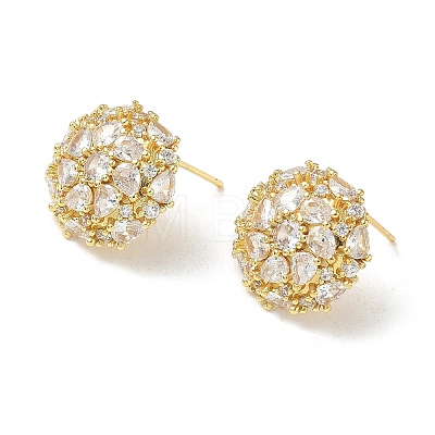 Dome-Shaped Brass & Clear Cubic Zirconia Ball Stud Earrings KK-CBA36A2-07G-1