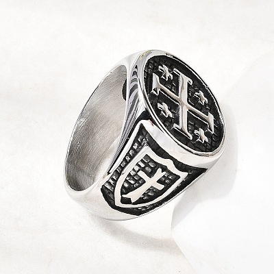 Jerusalem Cross 304 Stainless Steel Finger Rings for Men RJEW-D339-01B-AS-1