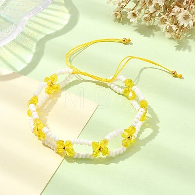 Woven Glass Flower Adjustable Braided Bead Bracelets for Women BJEW-MZ00100-01-1