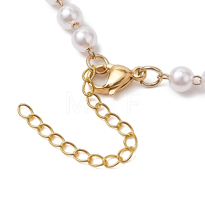 Shell Pearl & ABS Plastic Imitation Pearl Round Beaded Bowknot Pendant Necklaces for Women NJEW-JN05060-1