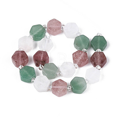 Natural Strawberry Quartz & Rainbow Moonstone & Green Aventurine Beads Strands G-T144-17A-02-1