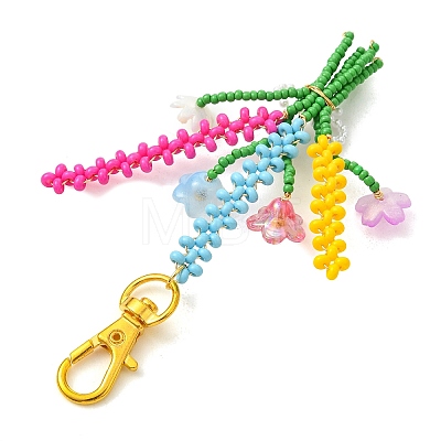 Copper Wire Wrapped Glass Seed Beads Bouquet Pendant Decorations HJEW-MZ00411-1