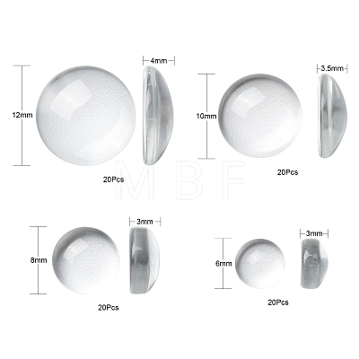 80Pcs 4 Size Transparent Glass Cabochons X1-GGLA-ZZ0001-03-1