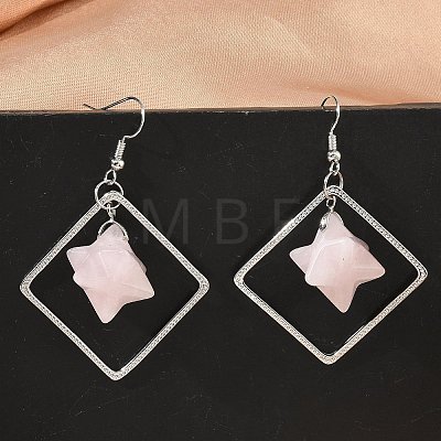 Rhombus Brass Dangle Earrings EJEW-D360-01P-02-1