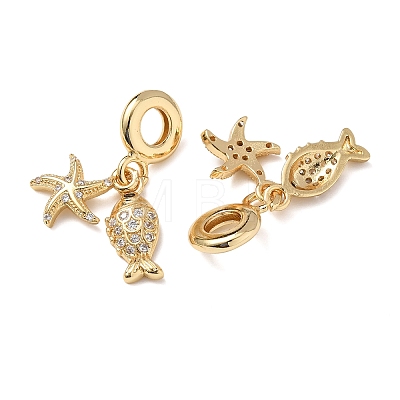 Ocean Brass Micro Pave Clear Cubic Zirconia European Dangle Charms KK-H278-03G-07-1