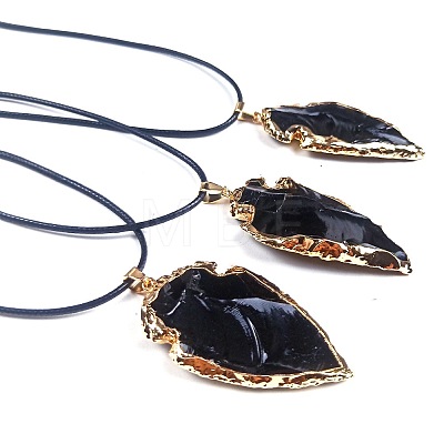 Black Obsidian Arrowhead Pendant Natural Stone Irregular Shield Necklace Jewelry CV2982-1-1