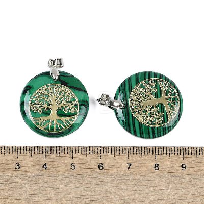 Synthetic Malachite Flat Round Pendants G-Q188-01P-03-1