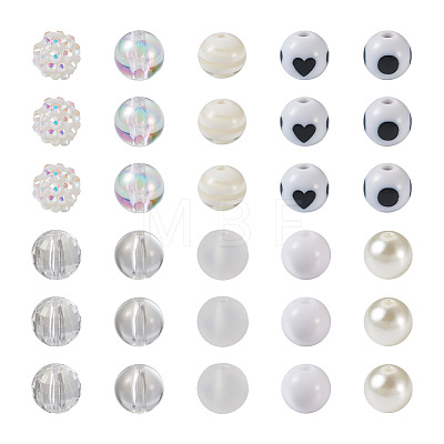 160Pcs 10 Style ABS Plastic Imitation Pearl Beads & Transparent & Opaque Acrylic Beads FIND-SW0001-31-1