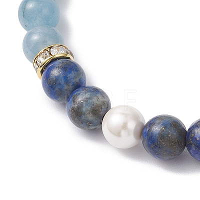 Natural Lapis Lazuli & Quartz & Shell Pearl Round Beads Stretch Bracelets for Women BJEW-JB12229-03-1