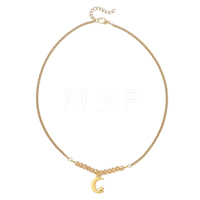 Electroplate Glass Faceted Rondelle Beaded Alloy Pendant 304 Stainless Steel Curb Chain Necklaces for Women NJEW-JN05764-02-1