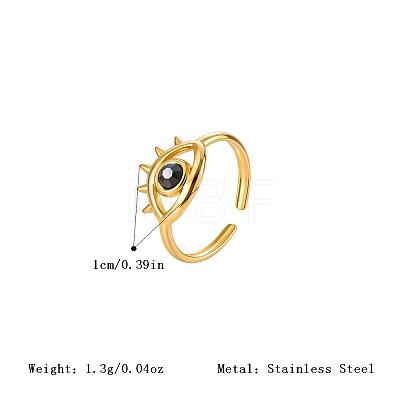 304 Stainless Steel Rhinestone Cuff Open Rings for Women JH7101-1-1