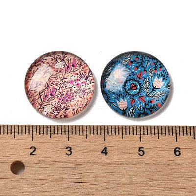 Flatback Half Round/Dome Flower and Plants Pattern Glass Cabochons GGLA-R026-20mm-15-1