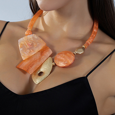 Boho Exaggerated Acrylic Geometric Bib Necklaces with Alloy Chains for Women WGBF397-01-1