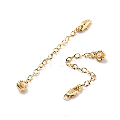 Brass Enamel ABS Imtation Pearl End with Chain KK-B129-27G-01-1