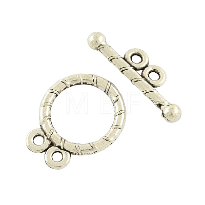 Tibetan Style Alloy Flat Round Toggle Clasps TIBE-2131-AS-RS-1