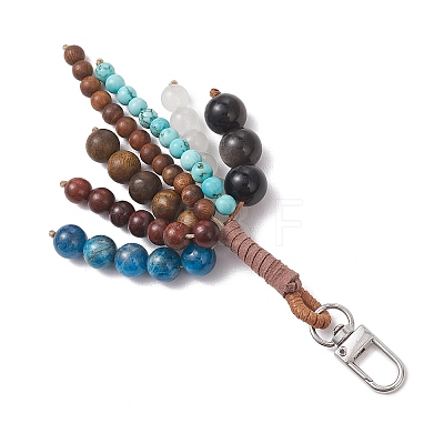 Natural Silver Obsidian & Quartz Crystal & Apatite & Synthetic Green Turquoise Round Beads Pendant Decorations HJEW-TA00468-1