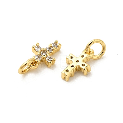 Cross Shape Rack Plating Brass Micro Pave Cubic Zirconia Pendants Charms KK-S396-07C-1