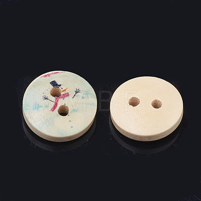 2-Hole Wooden Printed Buttons WOOD-S040-50-1