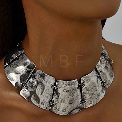 Vintage Boho Alloy & Iron Textured Trapezoid Bib Necklaces for Women WG7697B-01-1
