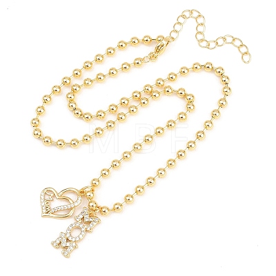 Mother's Day Brass Micro Pave Clear Cubic Zirconia Mom Heart Pendant Necklaces for Women NJEW-A071-06B-G-1