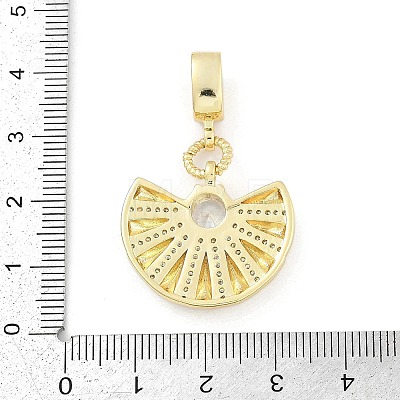 Brass Clear Cubic Zirconia Fan European Dangle Charms KK-Z090-05G-1