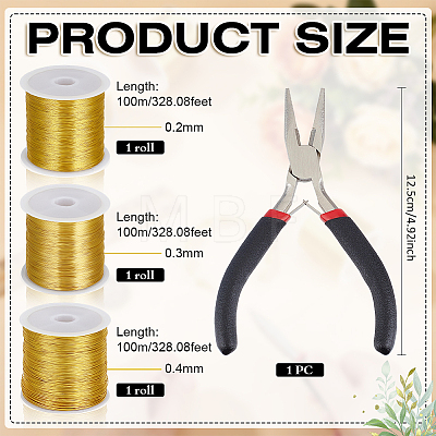 3 Rolls 3 Size Round Copper Wire CWIR-BC0001-64-1