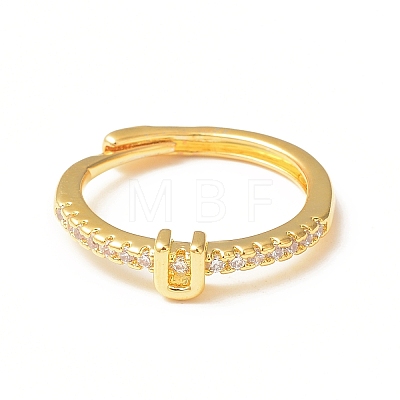 Clear Cubic Zirconia Initial Letter Adjustable Ring RJEW-C052-01G-U-1