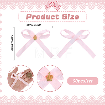 50Pcs Crown with Bowknot Alloy Polyester Single Face Satin Ribbon Garment Accessories JEWB-PH01300-1