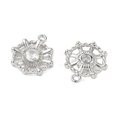 Brass Micro Pave Clear Cubic Zirconia Circular Pendants KK-C259-04P-1