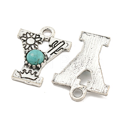 Synthetic Turquoise & Alloy Pendants PALLOY-H146-01AS-Y-1