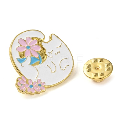 Cartoon Yoga Cat & Flower Enamel Pins JEWB-E030-01G-05-1