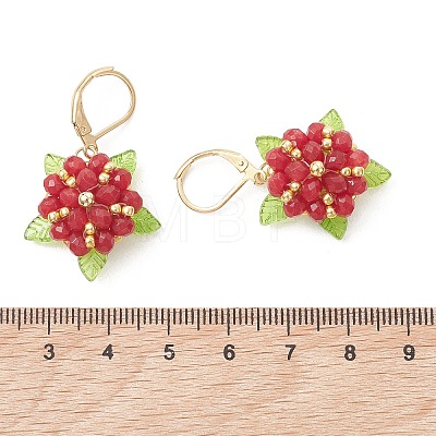 Valentine's Day Flower Natural Malaysian Jade & Glass Seed Beaded Leverback Earrings EJEW-MZ00700-02-1