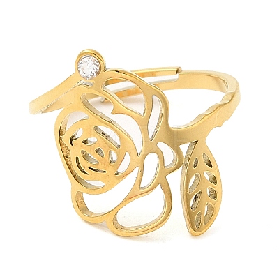 304 Stainless Steel with Cubic Zirconia Adjustable Rings RJEW-K245-48A-G-1