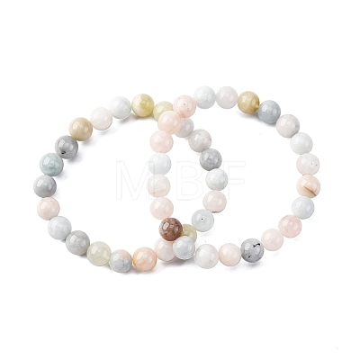 Natural Morganite Round Beaded Stretch Bracelets for Men Women BJEW-G743-01H-01-1