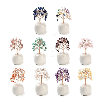 Natural Mixed Stone Chips Tree of Life Decorations DJEW-C016-02-1