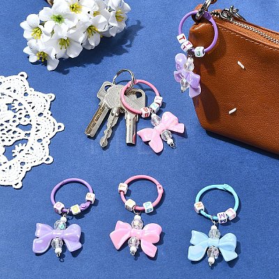 5Pcs Acrylic & Glass Seed Pendant Decorations HJEW-YW00327-02-1