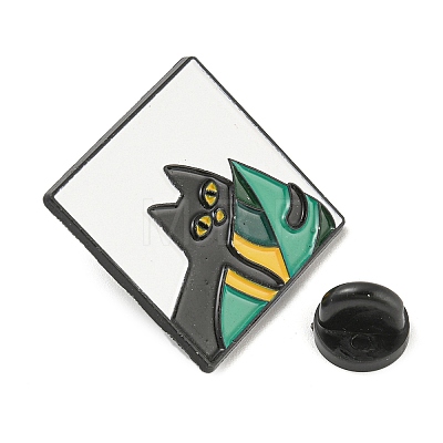Square with Cat & Monstera Leaf Enamel Pins JEWB-P024-B01-1