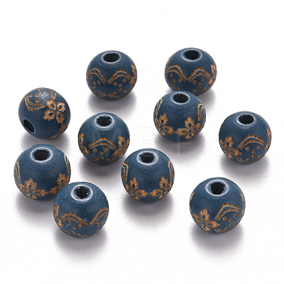 Painted Natural Wood Beads X-WOOD-N006-03A-07-1