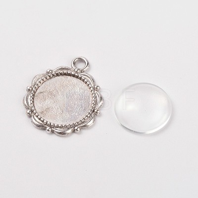 Flower Alloy Pendant Cabochon Settings and Half Round/Dome Clear Glass Cabochons DIY-X0221-AS-FF-1
