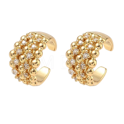 C-Shaped with Round Brass Micro Pave Clear Cubic Zirconia Cuff Earrings EJEW-L316-01G-02-1