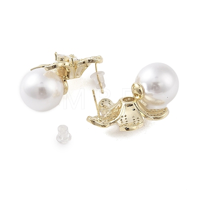 Brass with Resin Imitation Pearl Stud Earrings EJEW-B046-04G-1