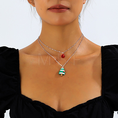 Christmas Iron & Alloy & Resin Bell Pendant Double Layer Necklaces FS-WGA1E78-02-1