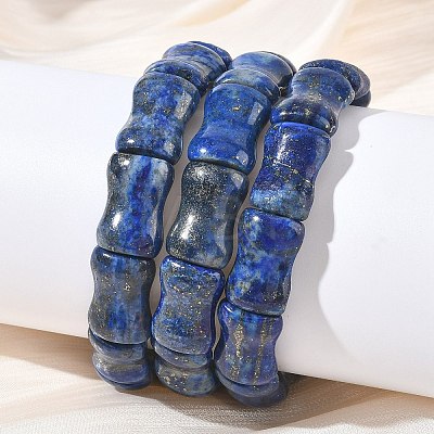 Bamboo Natural Lapis Lazuli Beads Stretch Bracelets for Women Men BJEW-K304-01H-1