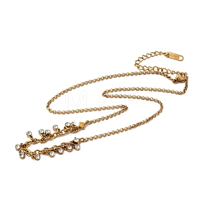 304 Stainless Steel Crystal Rhinestone Flat Round Tassel Pendant Rolo Chain Necklaces for Women NJEW-G199-05G-1